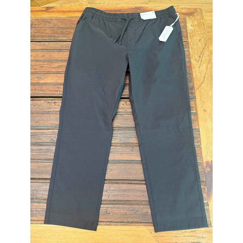Stylus Mens Flat Front Pants XL Black Quick-Dry Stretch Drawstring Trousers NEW